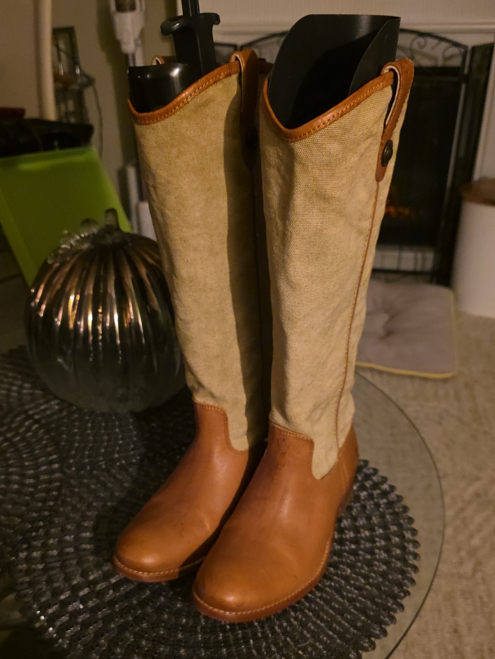 Tall Two-Tone Leather & Canvas Riding Boots - FRYE MELISSA BUTTON